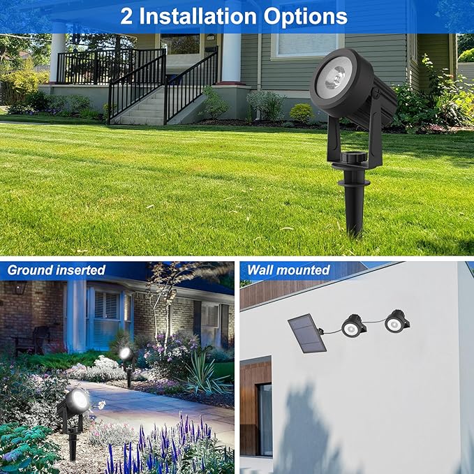 Solar Spot Lights Outdoor, 4-in-1 Solar Landscape Spotlight Waterproof 9.8ft Cable, 5W 3000mAh, Auto ON/Off Adjustable Wall Lights for Yard, Ground, Garden, Pool, Lawn (Cold White)