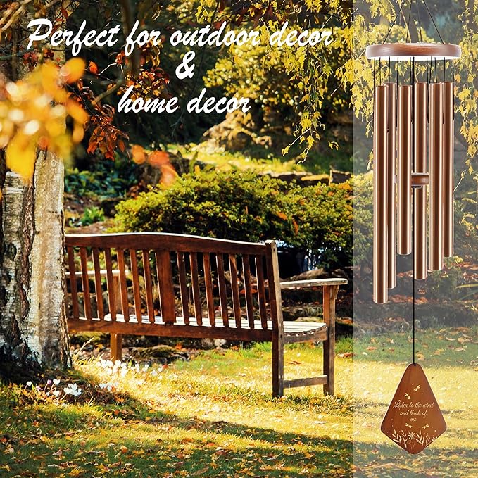 Memorial Sympathy Wind Chimes for Outside, Dragonfly Wind Chimes for Loss of Loved One Mother Father for Bereavement/Condolence/Funerary Gift Idea,32inch Wooden,Brown