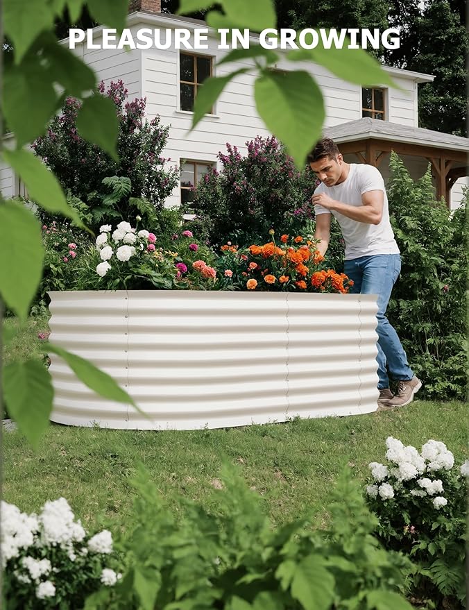 2 Pcs Raised Garden Beds Outdoor 8x4x2 ft - Galvanized Steel Planter Box for Vegetables, Flowers, Rust-Resistant Garden Box, Easy Assembly Raised Beds, Durable Planters for Outdoor Plants, Beige