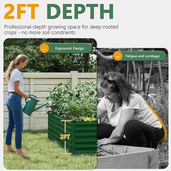 FOOWIN 2pcs 6x3x2ft Galvanized Raised Garden Bed, Planter Raised Garden Boxes Outdoor, Large Metal Raised Beds for Gardening, Garden Bed for Vegetables, Flowers, Herb,269 Gallon Capacity, Green