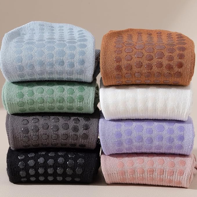 Yoga Socks with Non-Slip Grips for Women - 4 Pairs Pilates, Barre, Gym, Dance Workout Anti-Skid Socks