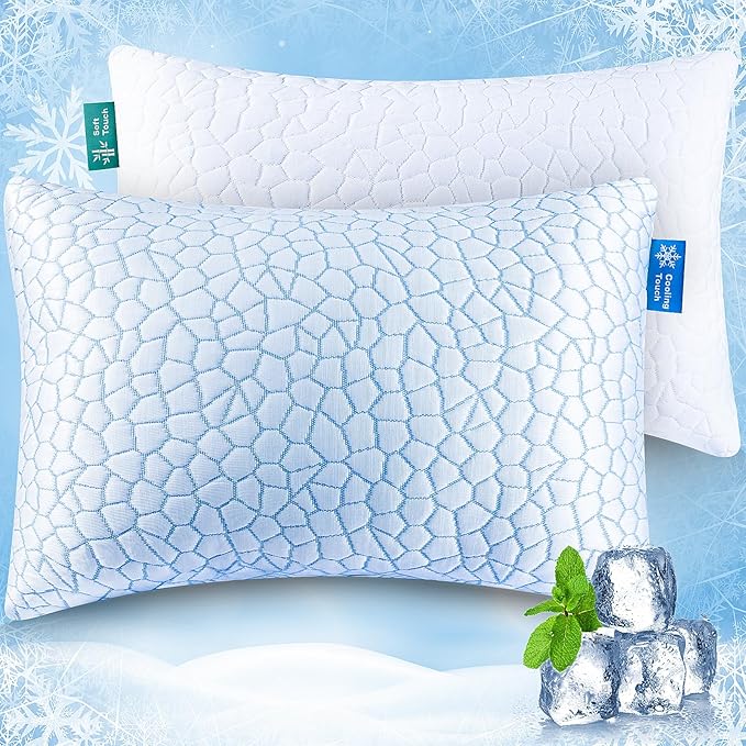 QUTOOL Shredded Memory Foam Pillows Standard Size Set of 2, Cooling Pillows for Sleeping, Adjustable Bed Pillow for Side Back Stomach Sleepers, Soft Supportive Pillow with Removable Washable Cover