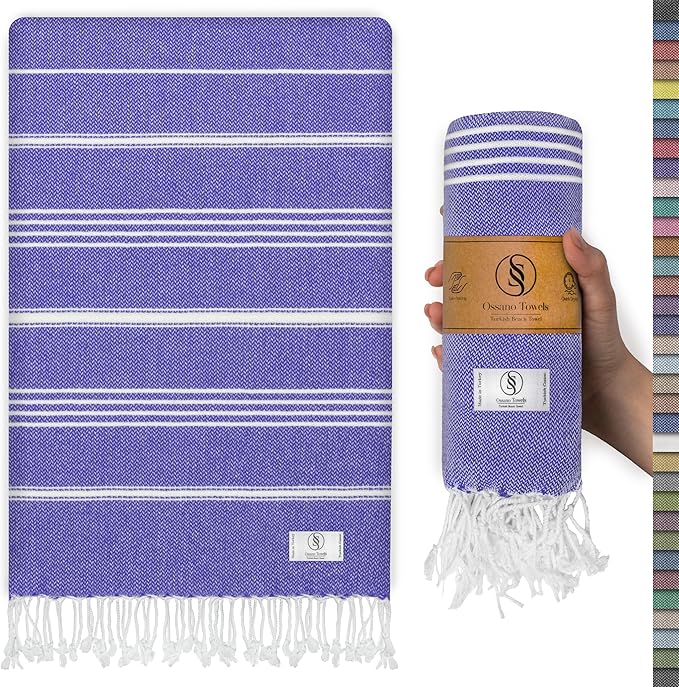 Turkish Beach Towel Compact & Soft Extra Large (39" x 71") - Quick Dry, Versatile and Functional as Yoga Mat, Picnic Blanket/Travel Blanket, Bath, Shower and Pool Towel - Purple