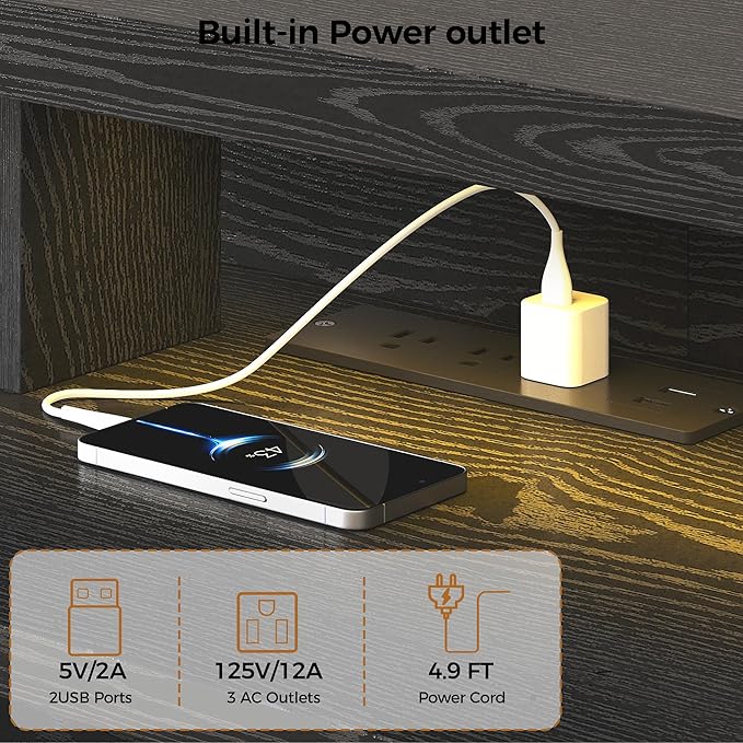 IRONCK TV Stand for TVs 85 inch with Power Outlet and LED Lights, Entertainment Center with Storage Cabinets, Media TV Console with Drawers, Modern TV Stand for Living Room, Black