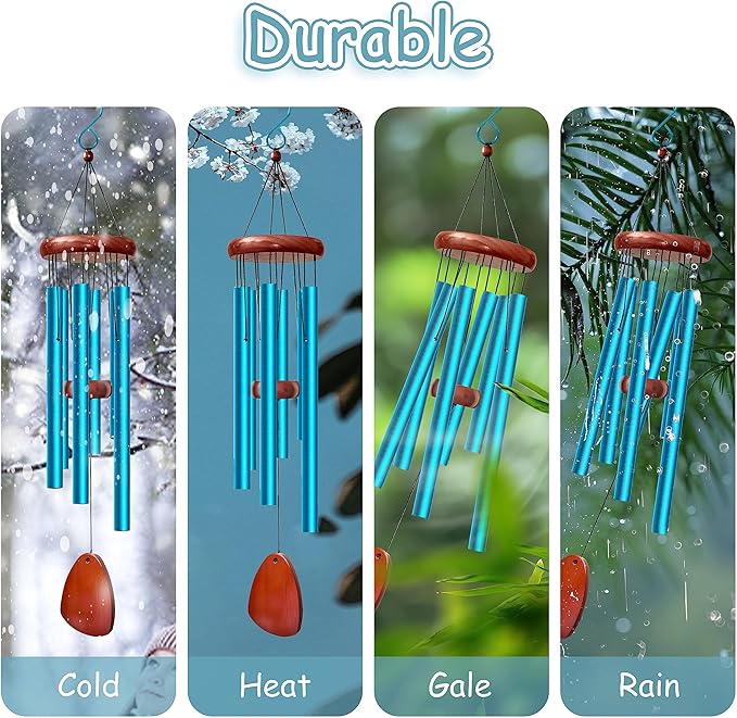 28" Wind Chimes for Outside. Deep Tone Lovely Wind Chimes with 6 Aluminum Tubes Courtyard Decoration. Windchimes Outdoor Create an Enjoyable Atmosphere & Give Mom a Gift（Blue）