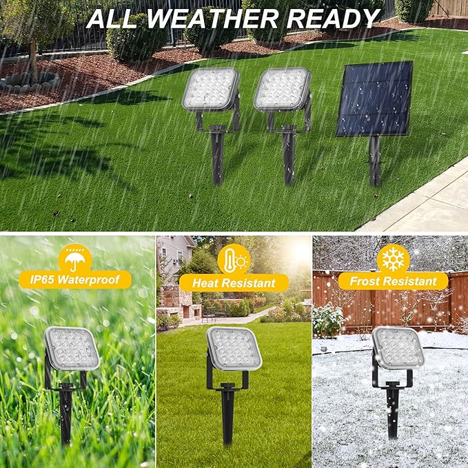 Solar Spot Lights Outdoor, 20 LED IP65 Waterproof Landscape Lighting, Dusk-to-Dawn 3000K Warm White Solar Outdoor Lights for Yard Garden Driveway Porch Walkway, 2-in-1