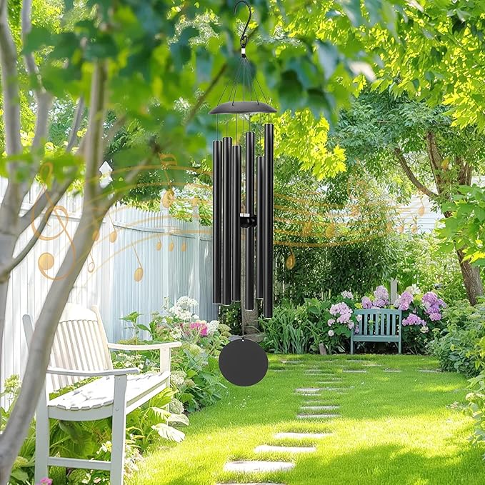 32" Wind Chimes for Outside with Classic Sound, Coolest Metal Windchimes Outdoors with Pine Wood Striker, Unique Gift for Mom, Garden Decoration(Black)