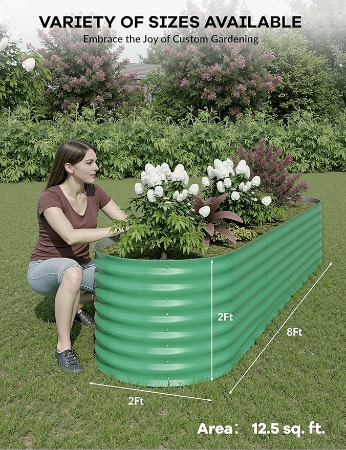 2 Pcs Raised Garden Beds Outdoor 8x4x2 ft - Galvanized Steel Planter Box for Vegetables, Flowers, Rust-Resistant Garden Box, Easy Assembly Raised Beds, Durable Planters for Outdoor Plants, Green