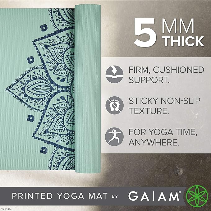 Gaiam Yoga Mat - Premium 5mm Print Thick Non Slip Exercise & Fitness Mat for All Types of Yoga, Pilates & Floor Workouts (68" x 24" x 5mm)
