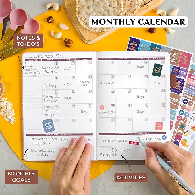 Legend Wellness Planner & Food Journal – Daily Diet & Health Journal with Weight Loss, Measurement & Exercise Trackers – Lifestyle & Nutrition Diary – Lasts 6 Months, A5 size – Rose Gold