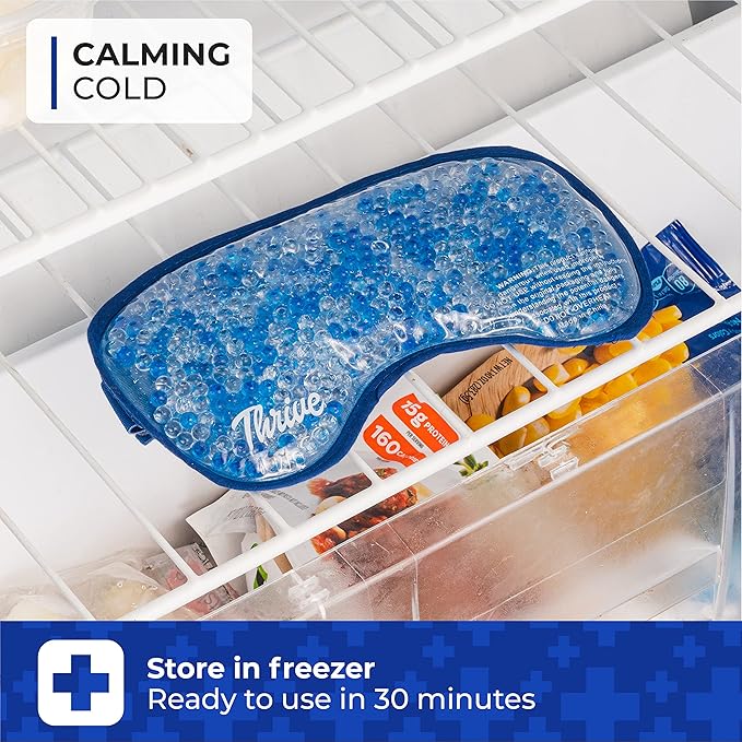 Thrive Gel Bead Eye Mask - Heat & Cold Therapy for Migraine Relief, Cold Compress for Facial Puffiness & Dark Circles, Reusable Sleep Mask for Eye Care, Azure