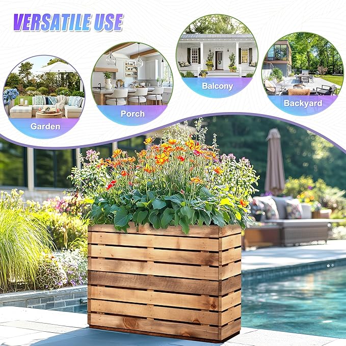 Tall Metal Planter, 9" W×25.6" H Large Rectangular Planter Box for Outdoor or Indoor, All-Weather Durable Plant Box with Drainage Holes & Removable Shelf for Patio, Porch, Garden, Trees, Flowers