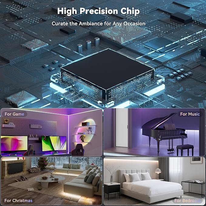 MIWISE COB LED Strip Light,RGB Smart IC COB LED Strip Lights Music Sync Bluetooth with APP Control,Addressable Color Chasing DIY 16M Colors,LED Tape Lighting for Bedroom Home Party Decor,24ft