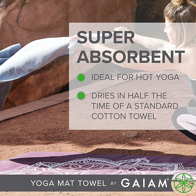 Gaiam Yoga Mat Towel Microfiber Mat-Sized Yoga Towel for Hot Yoga