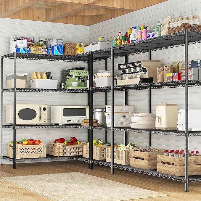 52.4W Storage Shelves Wire Shelving Unit, 4 Tier Metal Shelving Rack Load 1120LBS,Adjustable Pantry Shelves Heavy Duty Garage Shelving,52.4Wx13.8Dx59H,2PCS