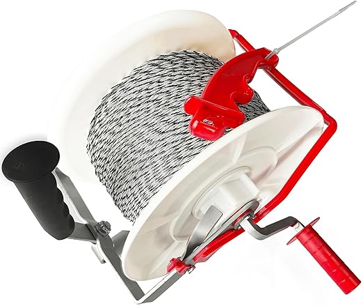 1 Pack 3:1 Geared Electric Fencing Standard Reel with 1640ft Premium Polywire 6 Conductors Plus 1 Free 8 inch Insulgrip