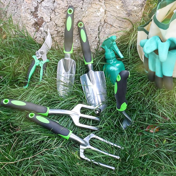 Gardening Tools Set,13-Piece Heavy Duty Gardening Tools with Non-Slip Ergonomic Handle,Rust-Proof Garden Hand Tools Storage in Garden-Tools Bag,Ideal Garden Gifts for Women