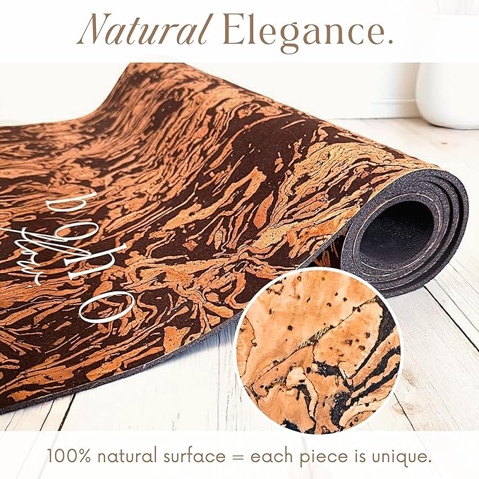 Deluxe Cork Yoga Mat Large 72"x26" - Revolutionary Cork Surface & 5mm Thick Natural Rubber Backing for Durability & Comfort - Stylish Handmade Boho Yoga Bag - Eco Friendly & Plastic Free