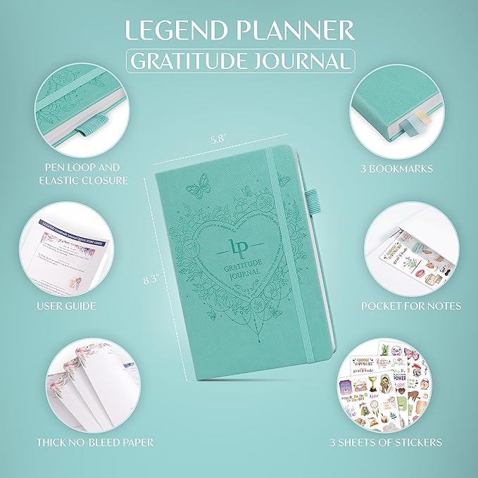 Legend Gratitude Journal – Guided Daily Journal to Foster Positivity & Happiness – Grateful Notebook to Write In – Inspirational Affirmation & Thankful Notebook – Hardcover (Aquamarine)