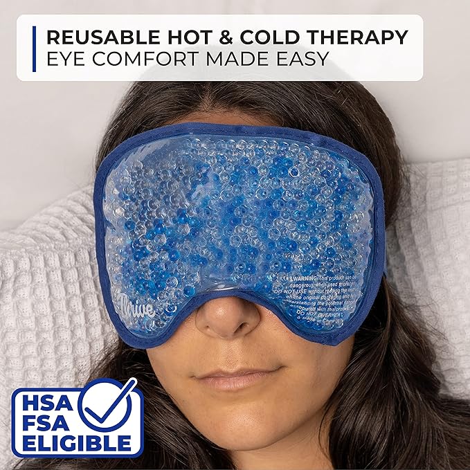 Thrive Gel Bead Eye Mask - Heat & Cold Therapy for Migraine Relief, Cold Compress for Facial Puffiness & Dark Circles, Reusable Sleep Mask for Eye Care, Azure