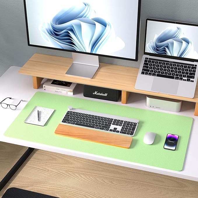 Aothia Leather Desk Pad Protector, Mouse Pad, Office Desk Mat, Non-Slip PU Leather Desk Blotter, Laptop Desk Pad, Waterproof Desk Writing Pad for Office and Home (31.5" x 15.7", Foam Green)
