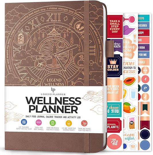 Legend Wellness Planner & Food Journal – Daily Diet & Health Journal with Exercise & Weight Loss Tracker – Nutrition Diary, 6 Months (Dark Terracotta)