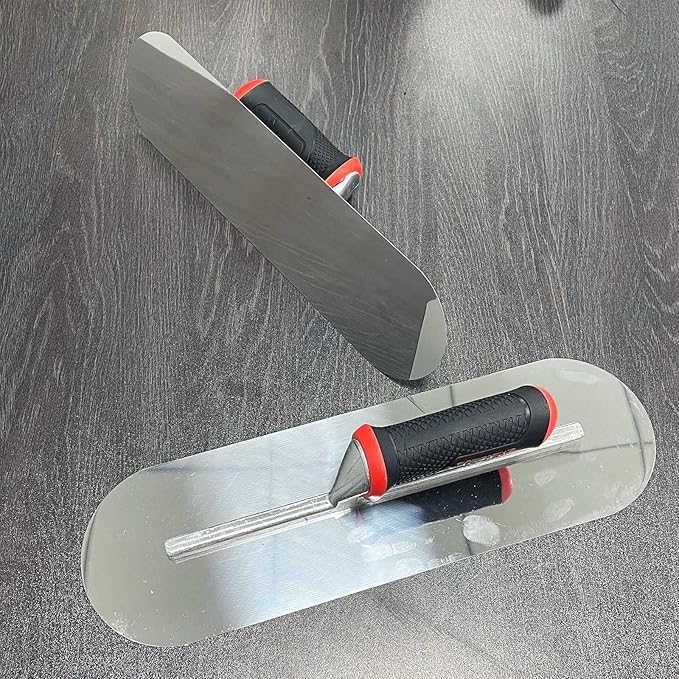 2 Pieces Pool Trowel, 0.7mm Thickness Stainless Steel Flat Finishing Trowel Set with Rubber Handle, Concrete Hand Tools for Drywall Repairs and Spreading