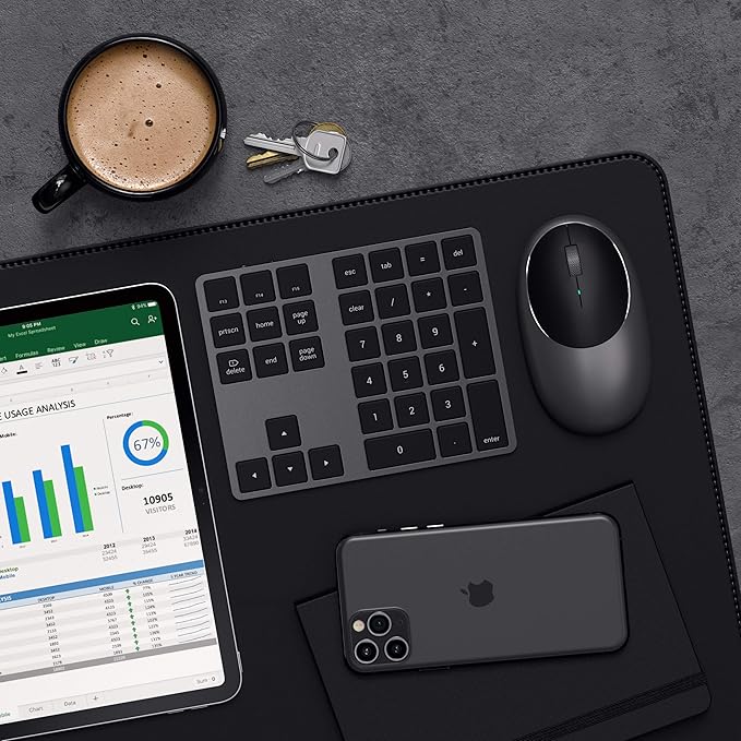 Satechi Bluetooth Extended Numeric Keypad, Slim Rechargeable 34-Key Numberpad, for MacBook Air/Pro M4, iPad Air/Pro M4/M3, iPad mini, Mac mini, iMac - Space Gray