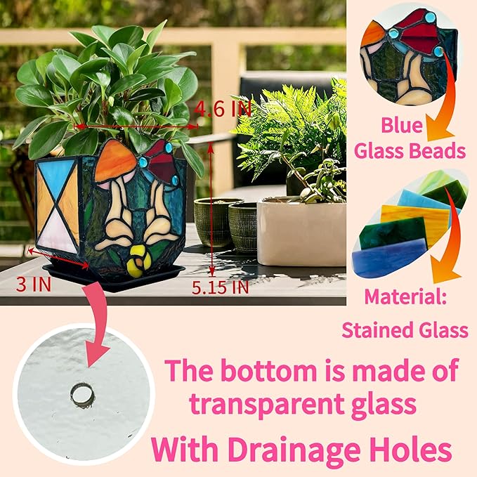 Mushroom Lady Body Plant Pots,Flower Pot with Drainage Hole, Stained Glass Mushroom Lady Yoga Pose Decoration Planter,Unique Cute Face Head Space Decoration Aesthetic 4.6x3x5.15 in