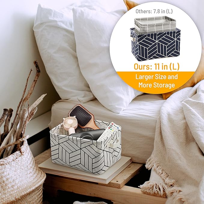 CROWNED 6 Pcs Storage Basket Foldable Cube Fabric Bins Square Mini Box Receive Organizer Rectangle Canvas with Handles for Home Office Books Small 11x8x6.3 inch White