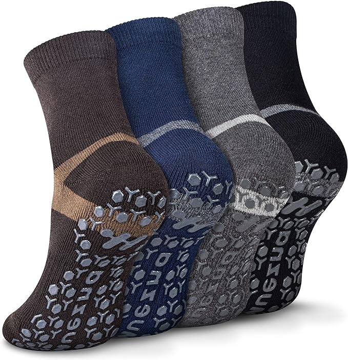 Muezna Men's Non-Slip Yoga Socks, Anti-Skid Pilates, Barre, Bikram Fitness Hospital Slipper Socks with Grips