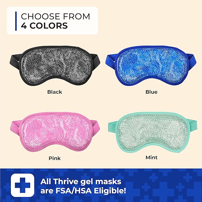 Thrive Gel Bead Eye Mask - Heat & Cold Therapy for Migraine Relief, Cold Compress for Facial Puffiness & Dark Circles, Reusable Sleep Mask for Eye Care, Azure