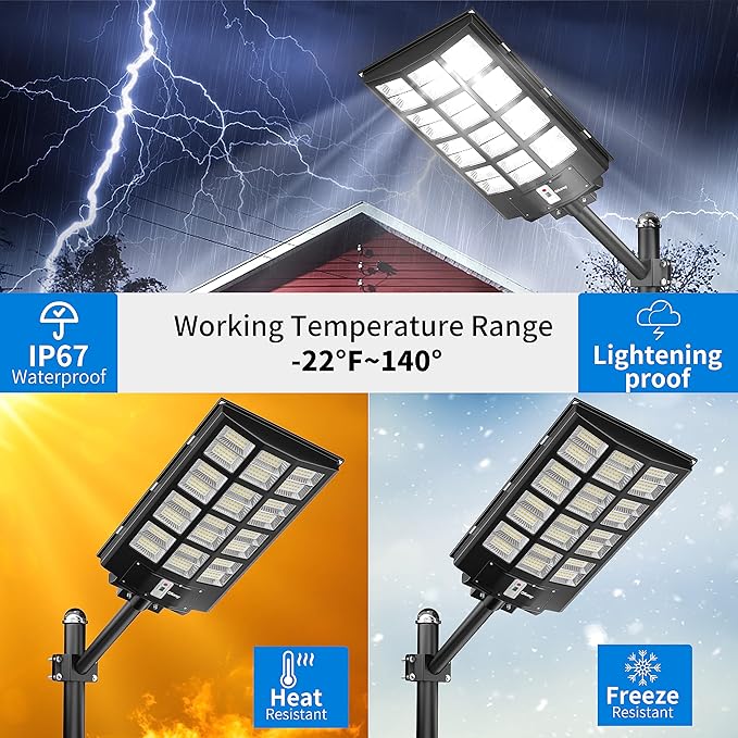 Ofuray Of-5600W Solar Street Lights Outdoor,560000Lm Solar Security Flood Lights Parking Lot Lights Commercial Dusk to Dawn, 6500k Waterproof Led with Remote Control Motion for Street,Court,Barn
