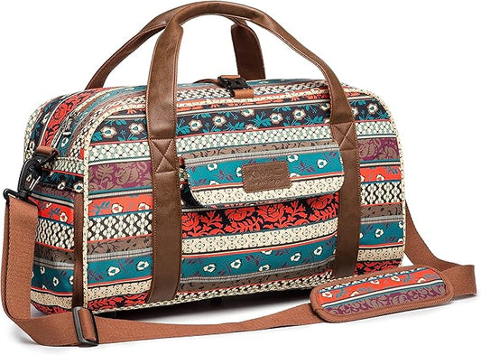 Kinmac Sports Gym Duffel Bag Travel Totes Shoulder Bag Weekender Overnight Bag with Shoes Compartment and Wet Compartment (Bohemian)