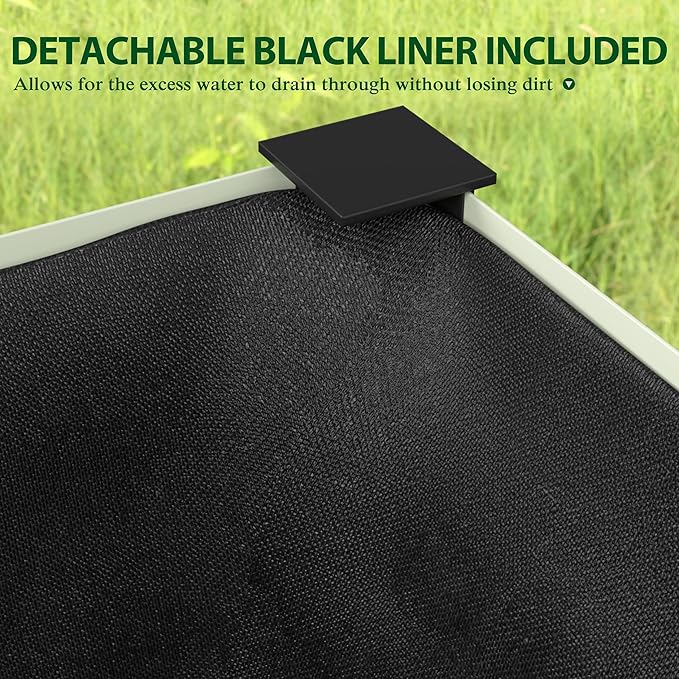 MUPATER 47.8" L x 23.5" W x 31.9" H Galvanized Steel Raised Garden Bed, 507lbs Capacity Large Metal Elevated Raised Planter Box with Legs & Detachable Black Liner for Patio, Balcony, Beige