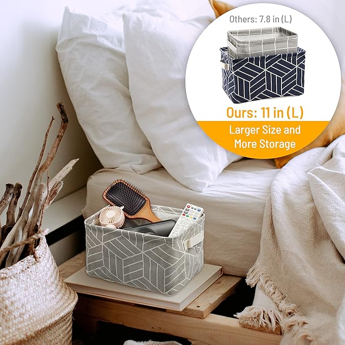 CROWNED 6 Pcs Storage Basket Foldable Cube Fabric Bins Square Mini Box Receive Organizer Rectangle Canvas with Handles for Home Office Books Small 11x8x6.3 inch Grey