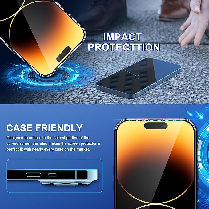 ImpactStrong Shatterproof Tempered Glass Screen Protector for iPhone 14 Pro Max [Easy Installation Frame] [Bubble Free] [9H Hardness] [Full Coverage] Case Friendly, 6.7 Inch - (3-Pack)