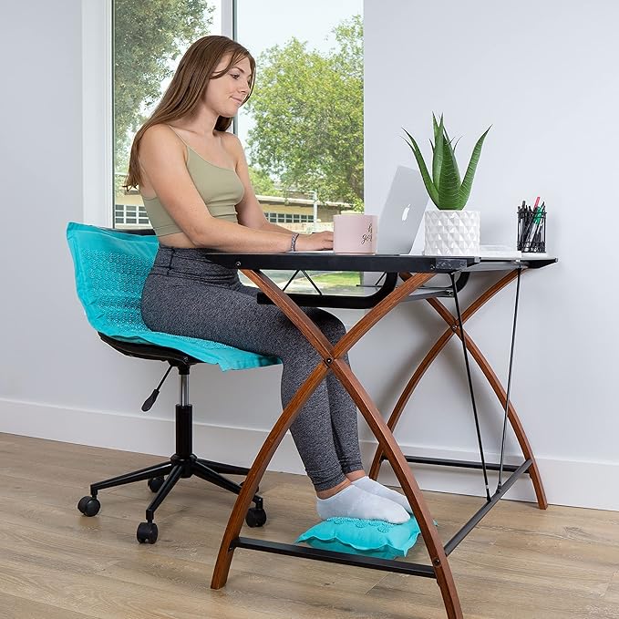 ProsourceFit Ki Acupressure Mat and Pillow Set with 100% Natural Linen for Back/Neck Pain Relief and Muscle Relaxation, Bahama Blue