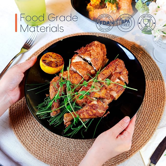 10.5 inchDinner Plate Set of 6, Lightweight Round Opal Glass White Dinnerware Plates, Dishwasher and Microwave Safe