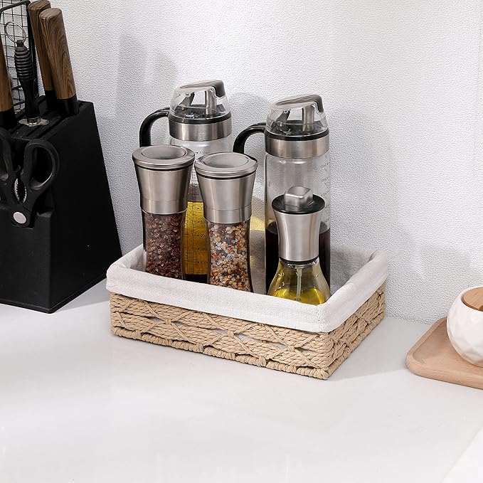 Small Wicker Baskets,Decorative Basket for Countertops tables Shelves Desk,Small Basket for Storing keys Remote Controls and Wallets in The Entryway. Set of 2, beige