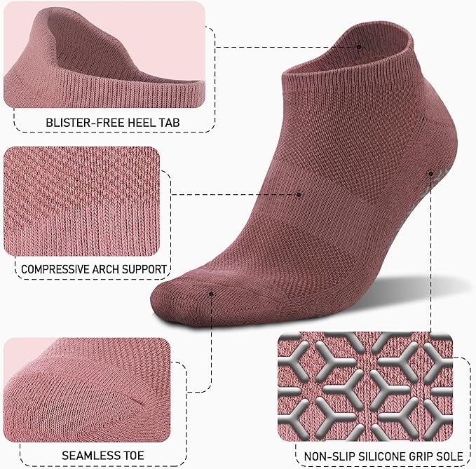 NEWZILL 3 Pairs Non Slip Yoga Socks With Grips for Women & Men, Unisex Anti Skid Socks for Pilates Barre Workouts Hospital