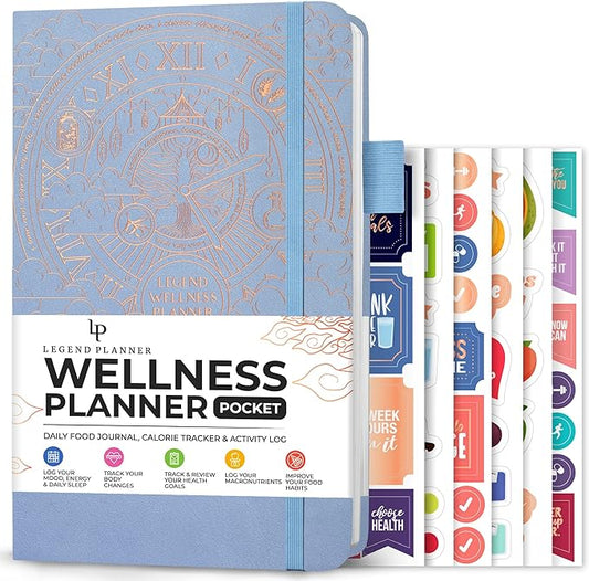 Legend Wellness Planner & Food Journal Pocket – Daily Diet & Health Journal with Weight Loss, Measurement & Exercise Trackers – Lifestyle & Nutrition Diary – Lasts 6 Months, 3.9x6.3″ – Periwinkle