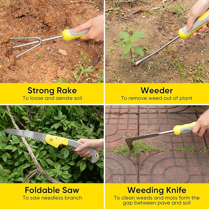 Blumway Garden Tool Sets, 10 Piece Heavy Duty Gardening Tool Set, Stainless Steel Gardening Hand Tools with Garden Tool Bag, Garden Tool Kit for Gardening Supplies,Ideal Garden Gifts for Women Men