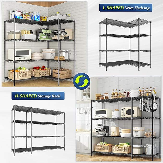 52.4W Storage Shelves Wire Shelving Unit, 4 Tier Metal Shelving Rack Load 1120LBS,Adjustable Pantry Shelves Heavy Duty Garage Shelving,52.4Wx13.8Dx59H,2PCS
