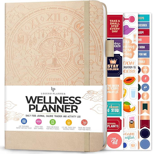 Legend Wellness Planner & Food Journal – Daily Diet & Health Journal with Weight Loss, Measurement & Exercise Trackers – Lifestyle & Nutrition Diary – Lasts 6 Months, A5 size – Seashell Gold