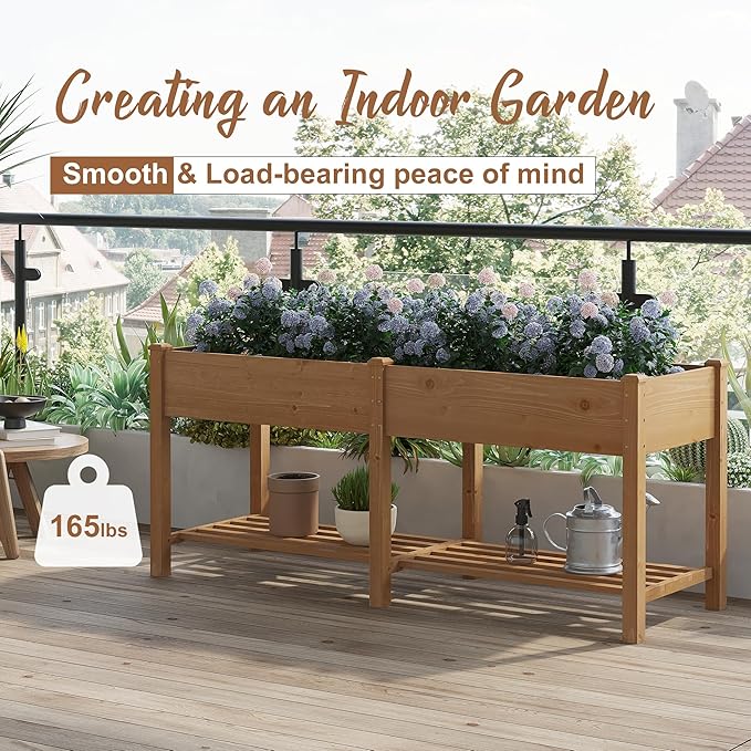 FILWH Raised Garden Bed with Legs Elevated Wooden Planter Box Stand Large Planter Stand Box for Fruits Vegetables Flowers with Divider with Bag- 72 * 24 * 30.5IN（Brown）