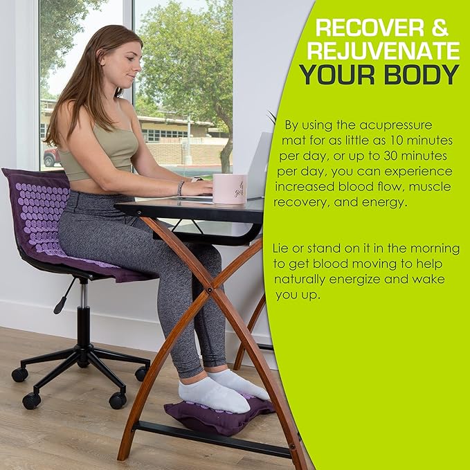 ProsourceFit Ki Acupressure Mat and Pillow Set with 100% Natural Linen for Back/Neck Pain Relief and Muscle Relaxation, Royal Lilac