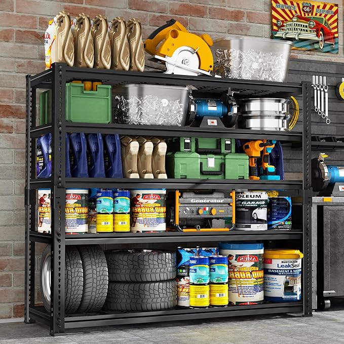 Storage Shelves Heavy Duty, 4 PCS 48" L x 18" W x 72" H Garage Wire Shelving Unit Loads 2800LBS, 5-tier Adjustable Metal Industrial Utility Shelf Rack for Kitchen, Laundry Room, Warehouse, Basement