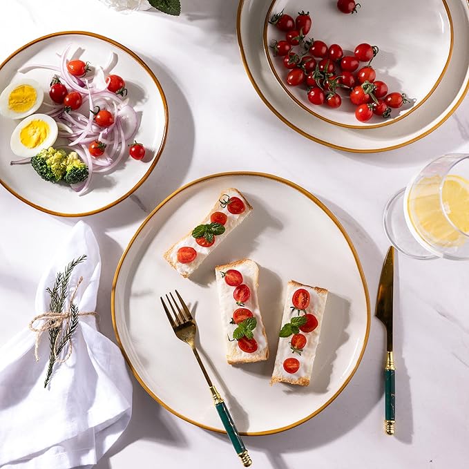 AmorArc Ceramic Dinner Plates Set of 6, 10.5 Inch Handmade Reactive Glaze Stoneware Plates,Large Rustic Shape Dinnerware Dish Set for Kitchen, Microwave & Dishwasher Safe,Scratch Resistant-Pearl White