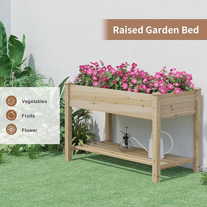 FILWH Raised Garden Bed with Legs Elevated Wooden Planter Box Stand Large Planter Stand Box for Fruits Vegetables Flowers with Divider with Bag - 48 * 24 * 30.5IN